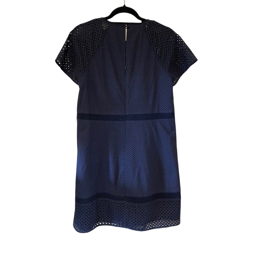 Ann Taylor Navy Blue Eyelet Cotton Shift Dress‎ Short Sleeve Size 2 Small Boho - Picture 2 of 8